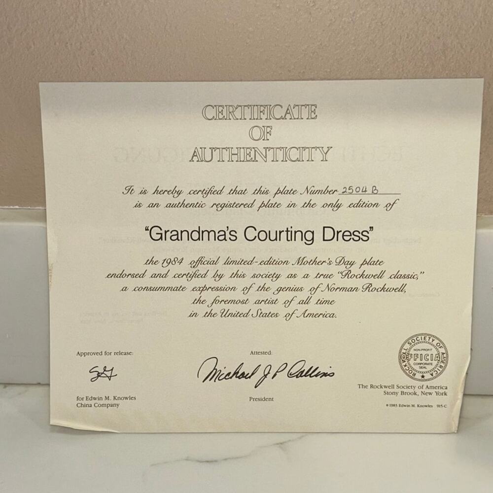 Norman Rockwell “Grandma’s Courting Dress” 1984 Mother’s Day Collector Plate COA - Picture 4 of 7